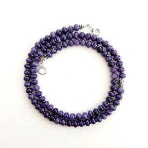 PURPLE JADE NECKLACE W/ 925 SILVER TUBE BEAD--22"